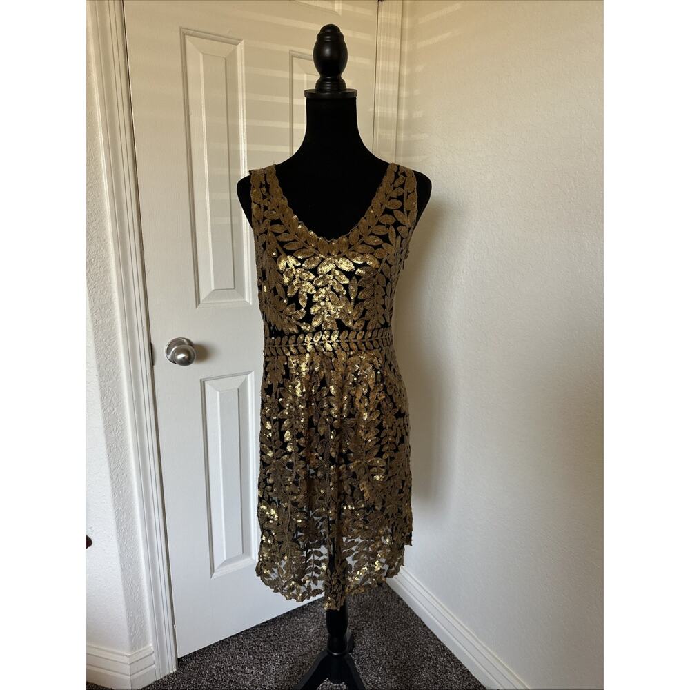 NWT Anthropologie Alabama Project Gold Leaf sequined dress size 4
